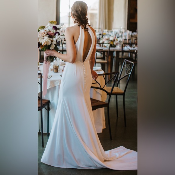 Lela Rose White Hadley Gown Keyhole and Button Back - Picture 5 of 8